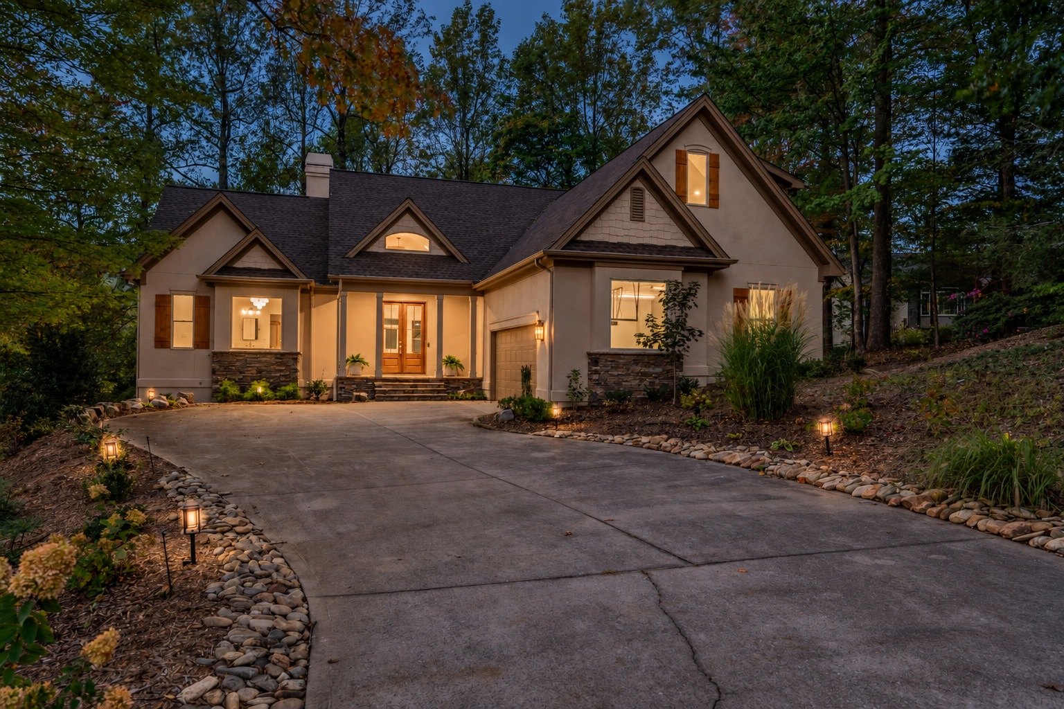 Front elevation at twilight